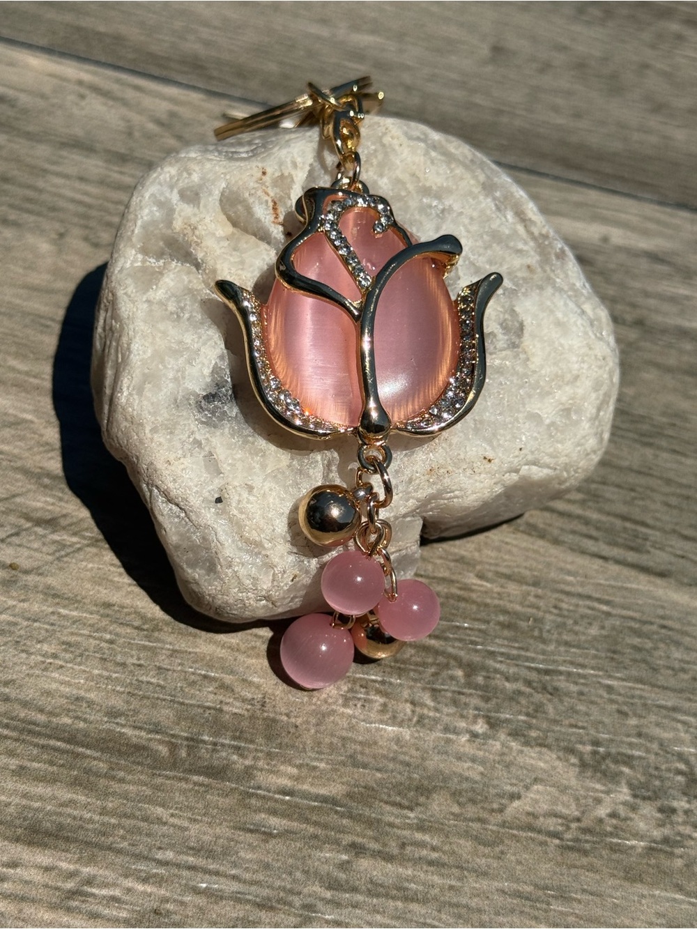 NEW Rose-Shaped Pink Keychain/Bag Charm